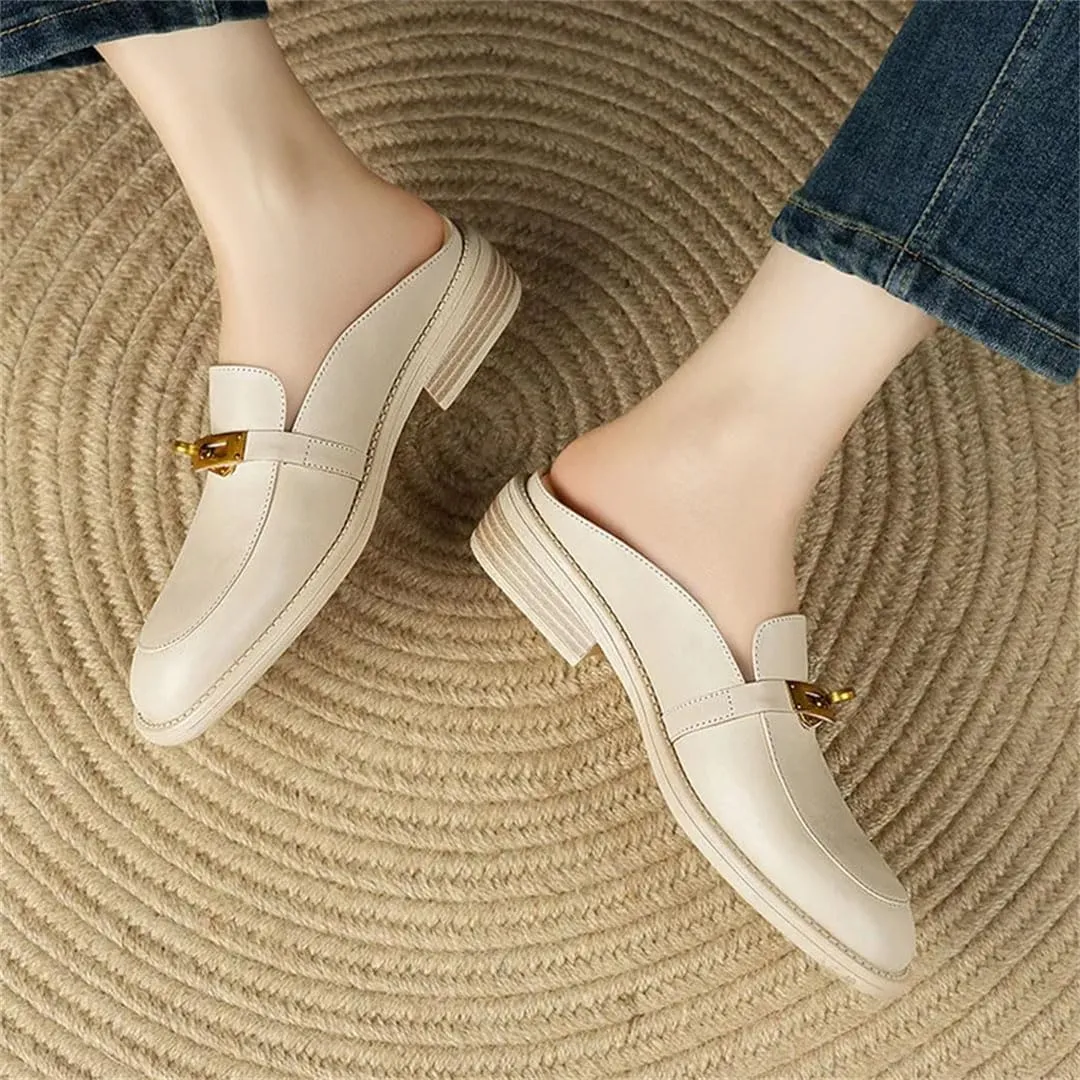 WomenS Genuine Leather Closed Toe Flat Mules Pull-On Outdoor Style with Platform Mules