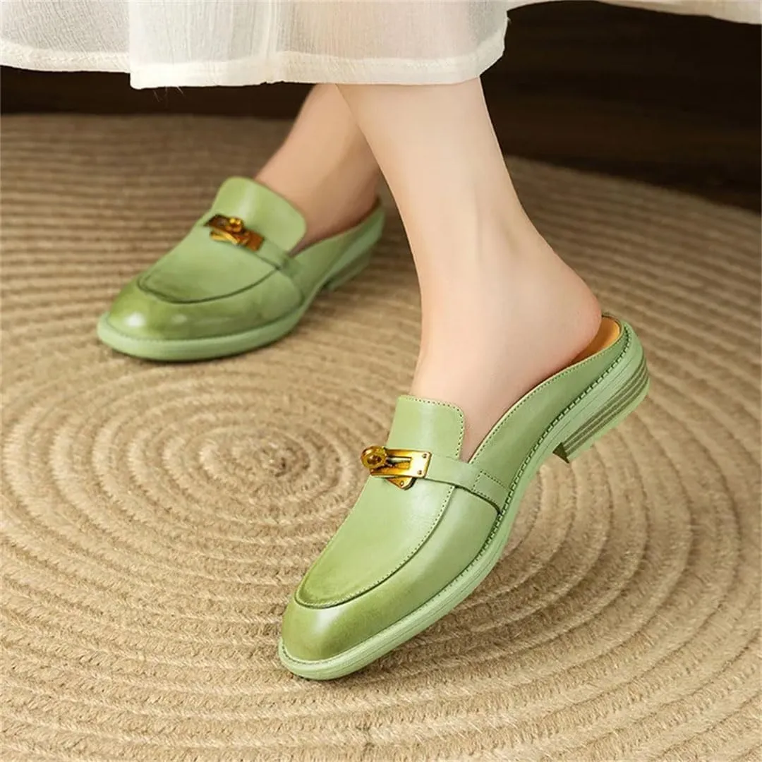 WomenS Genuine Leather Closed Toe Flat Mules Pull-On Outdoor Style with Platform Mules