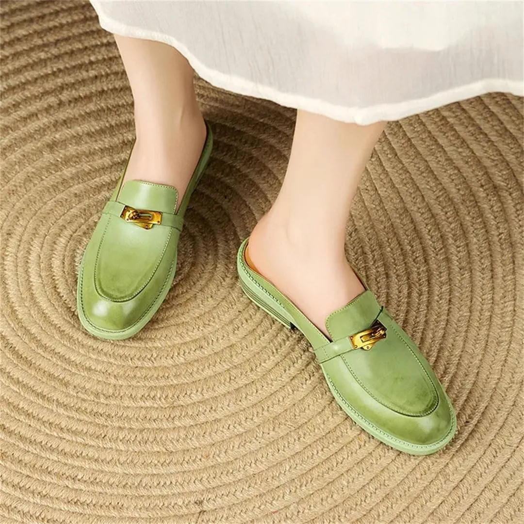 WomenS Genuine Leather Closed Toe Flat Mules Pull-On Outdoor Style with Platform Mules