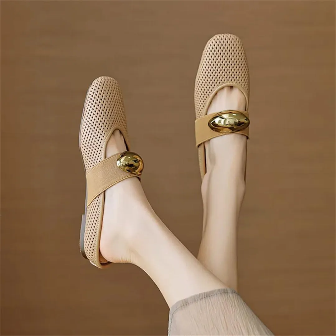 WomenS Genuine Leather Flat Mules for Work & Casual Wear Pull-On Street Style with Metal Detail Mules
