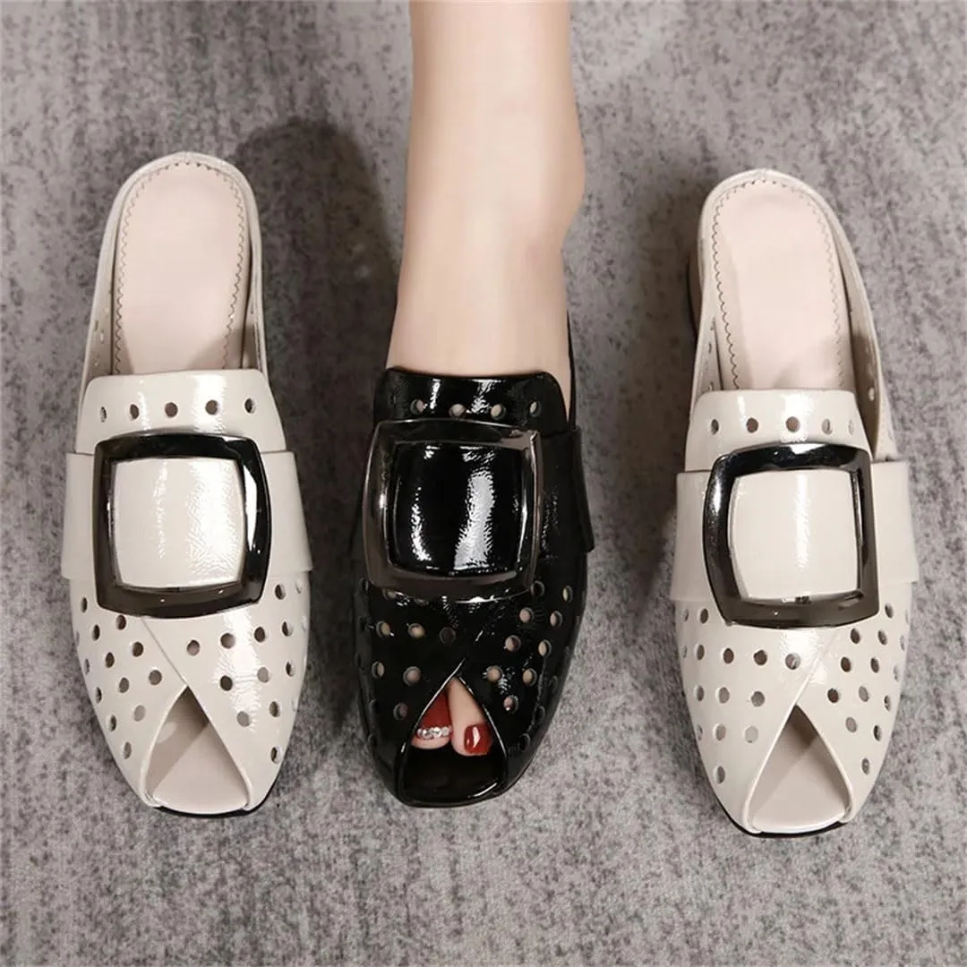 WomenS Genuine Leather Low Heel Slip-On Fashion Elegant Mules with Metal Detail for Daily Shopping and Walking