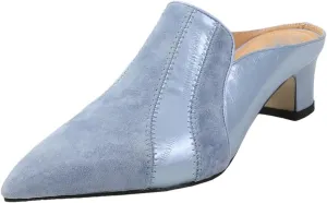 WomenS Genuine Leather Patchwork Kid Suede Pointed Toe Thick Mid Heel Slip-On Fashion Mules for Daily Shopping and Walking