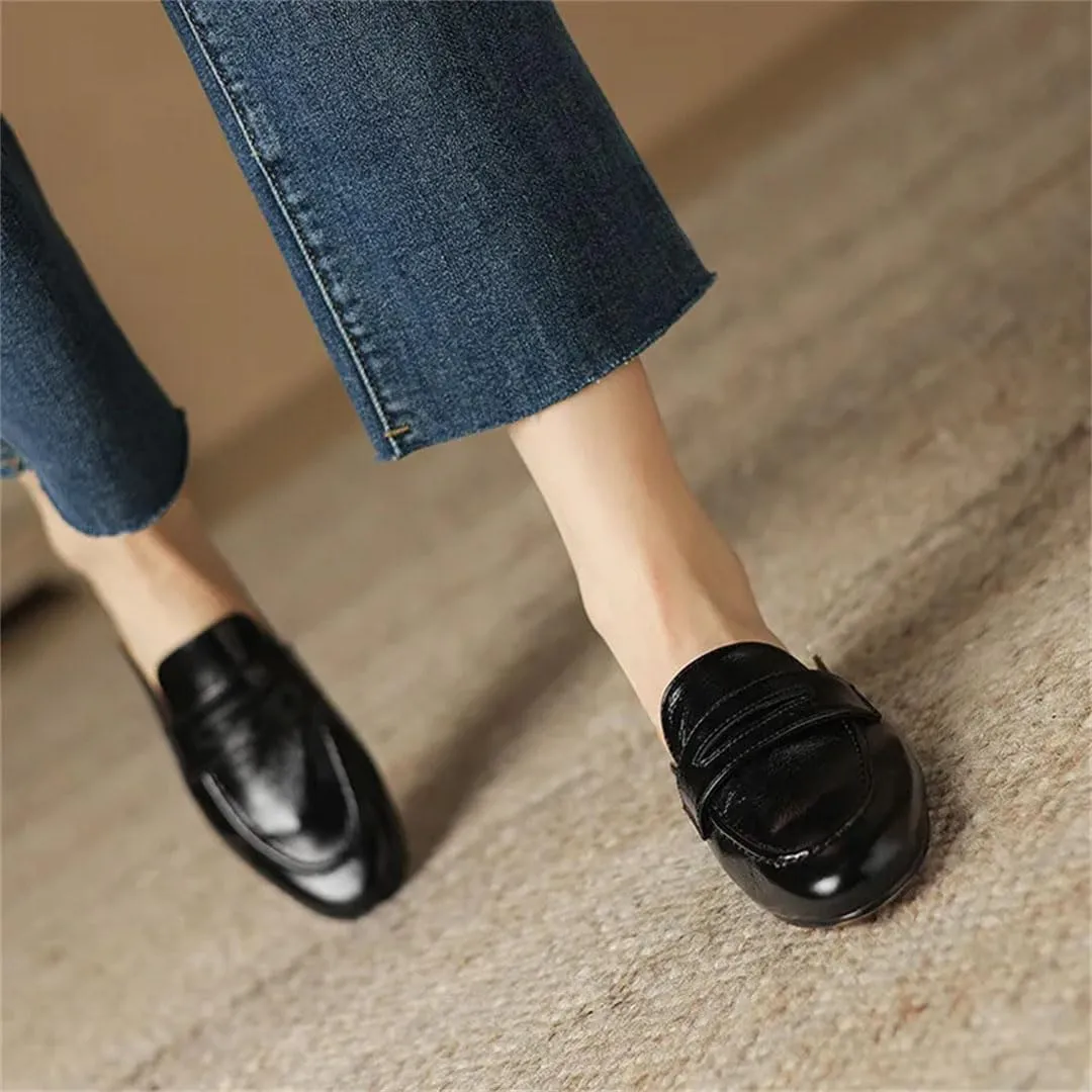 WomenS Genuine Leather Penny Loafer Style Square Heel Slip On Low Heel Platform Leisure Mules