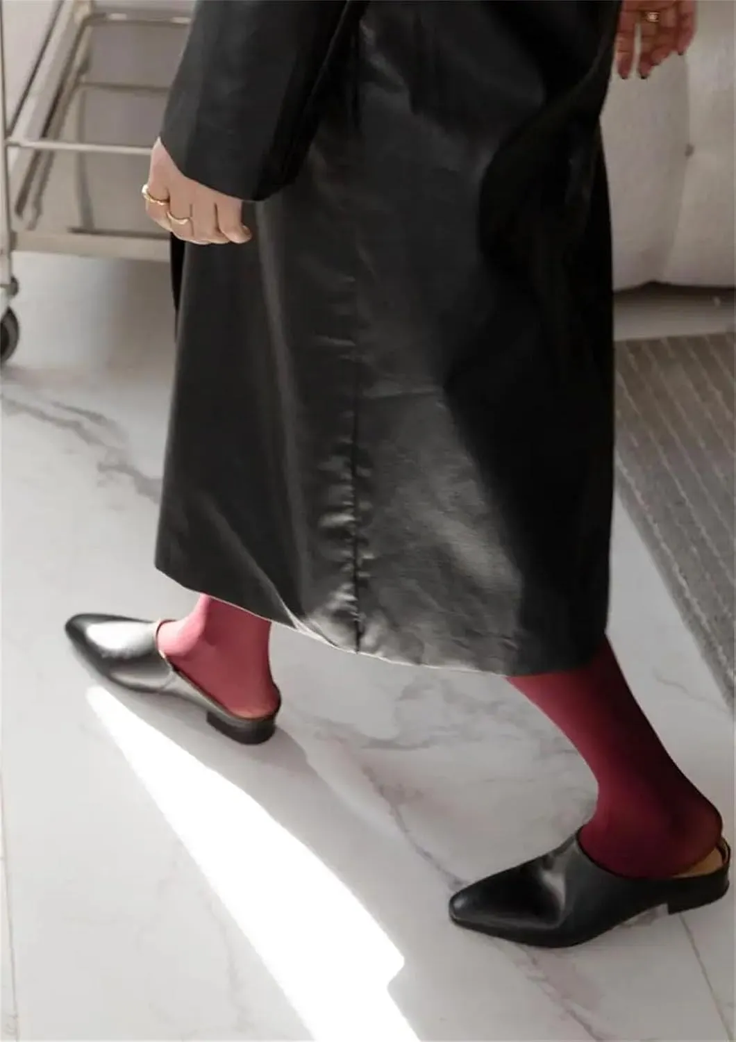 WomenS Genuine Leather Pointed Toe Square Heel Pull On 2.5Cm Low Heel Street Style Mules