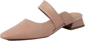WomenS Genuine Leather Pointed Toe Square Heel Slip On 2.5Cm Low Heel Platform Appliques Leisure Mules