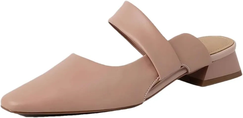 WomenS Genuine Leather Pointed Toe Square Heel Slip On 2.5Cm Low Heel Platform Appliques Leisure Mules