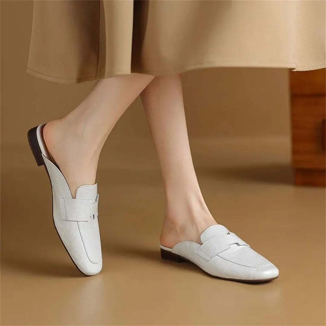 WomenS Genuine Leather Sheepskin Insole Low Square Heel Pointed Toe Retro Fashion Soft Breathable Mules
