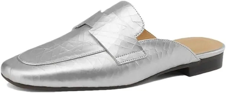 WomenS Genuine Leather Sheepskin Insole Low Square Heel Pointed Toe Retro Fashion Soft Breathable Mules