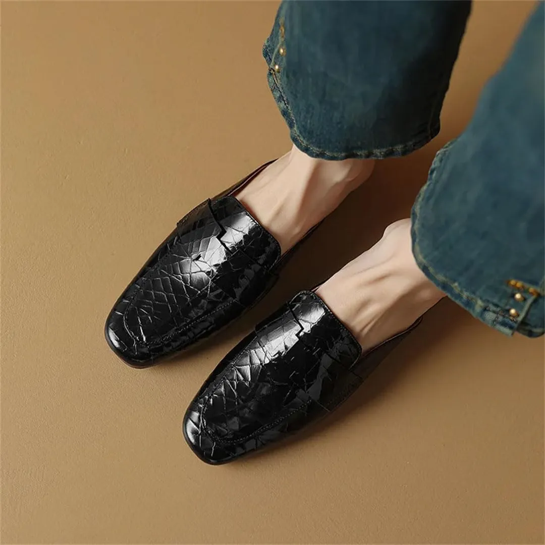 WomenS Genuine Leather Sheepskin Insole Low Square Heel Pointed Toe Retro Fashion Soft Breathable Mules