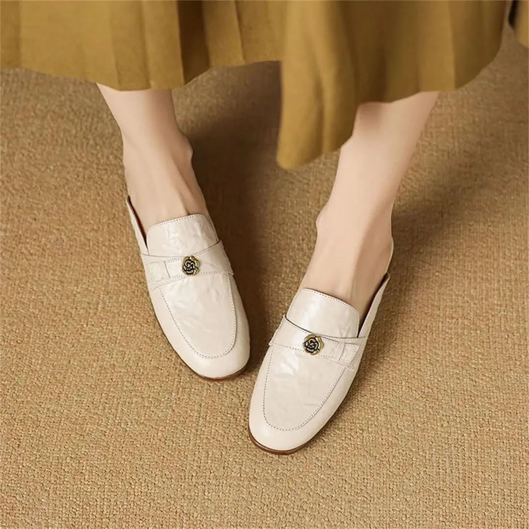 WomenS Genuine Leather Soft Flat Closed Toe Slip-On Mules Elegant Concise Style with Platform Mules