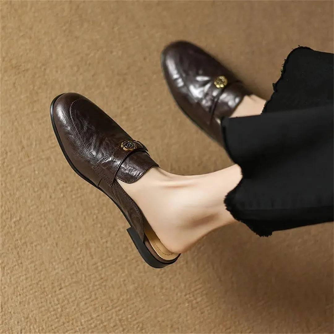 WomenS Genuine Leather Soft Flat Closed Toe Slip-On Mules Elegant Concise Style with Platform Mules