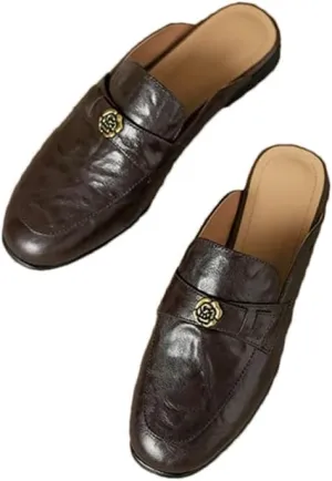 WomenS Genuine Leather Soft Flat Closed Toe Slip-On Mules Elegant Concise Style with Platform Mules