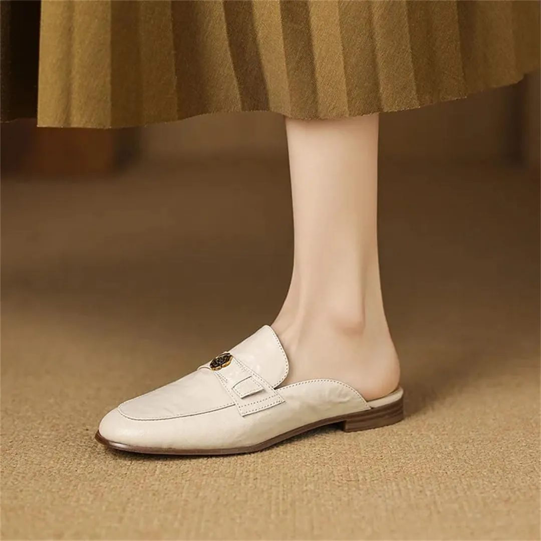 WomenS Genuine Leather Soft Flat Closed Toe Slip-On Mules Elegant Concise Style with Platform Mules