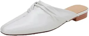 WomenS Genuine Leather Square Toe Low Square Heel Mules with Embroidery Pull-On Chic Casual Outdoor Style Mules