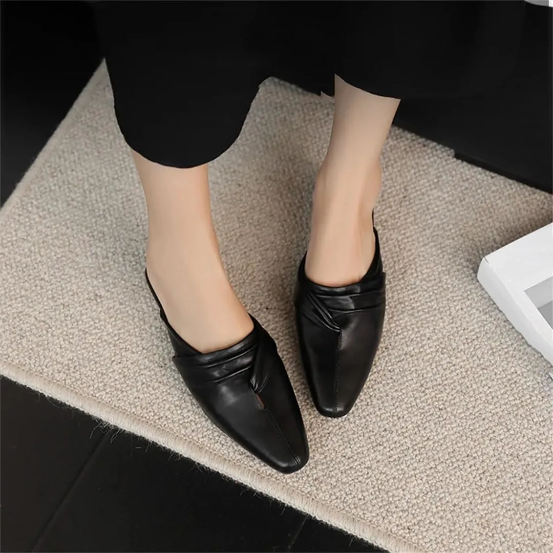 WomenS Genuine Leather Square Toe Low Square Heel Mules with Embroidery Pull-On Chic Casual Outdoor Style Mules