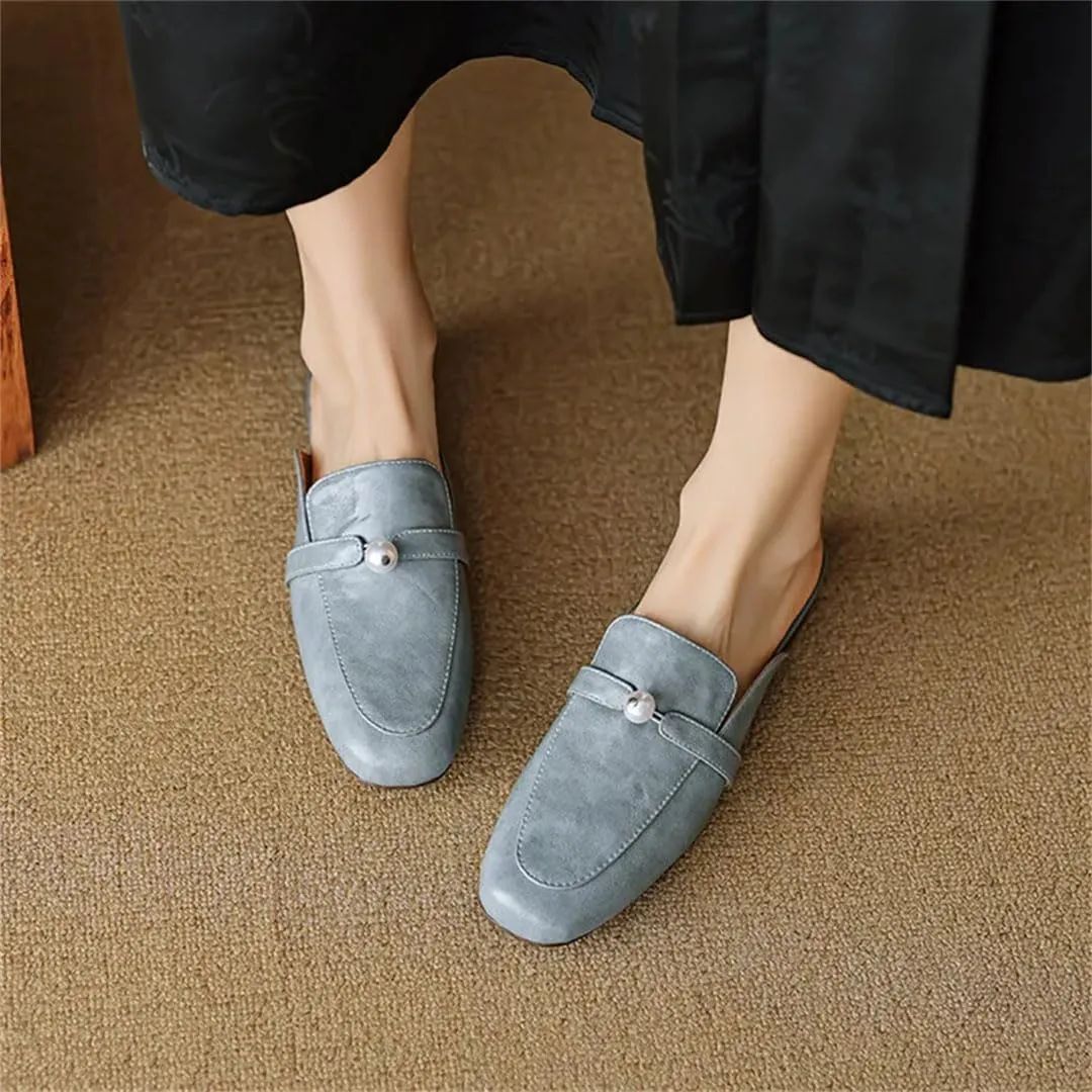 WomenS Genuine Leather Upper PU Lined Square Toe Pull On 2Cm Low Heel Comfortable Casual Mules
