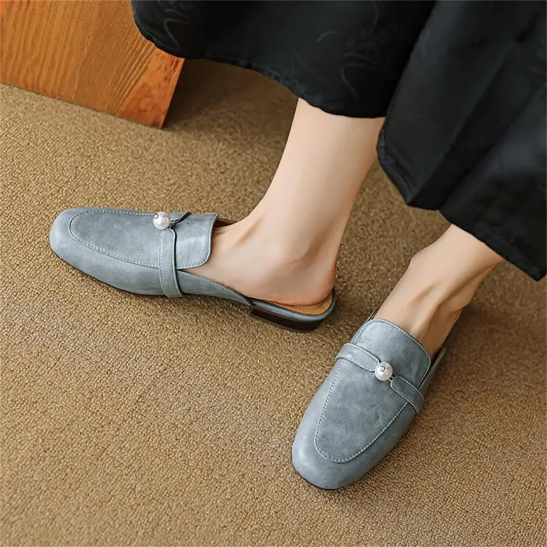 WomenS Genuine Leather Upper PU Lined Square Toe Pull On 2Cm Low Heel Comfortable Casual Mules