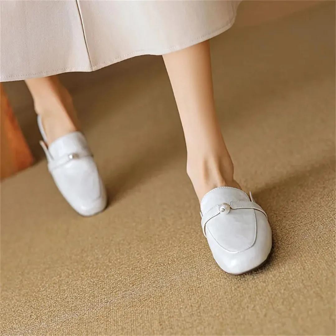 WomenS Genuine Leather Upper PU Lined Square Toe Pull On 2Cm Low Heel Comfortable Casual Mules