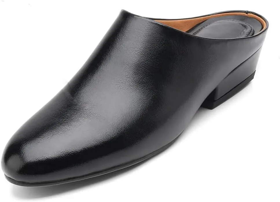 WomenS Handmade Genuine Leather Round Toe Thick Heel Slip On 3Cm Platform Low Heel Concise Casual Mules