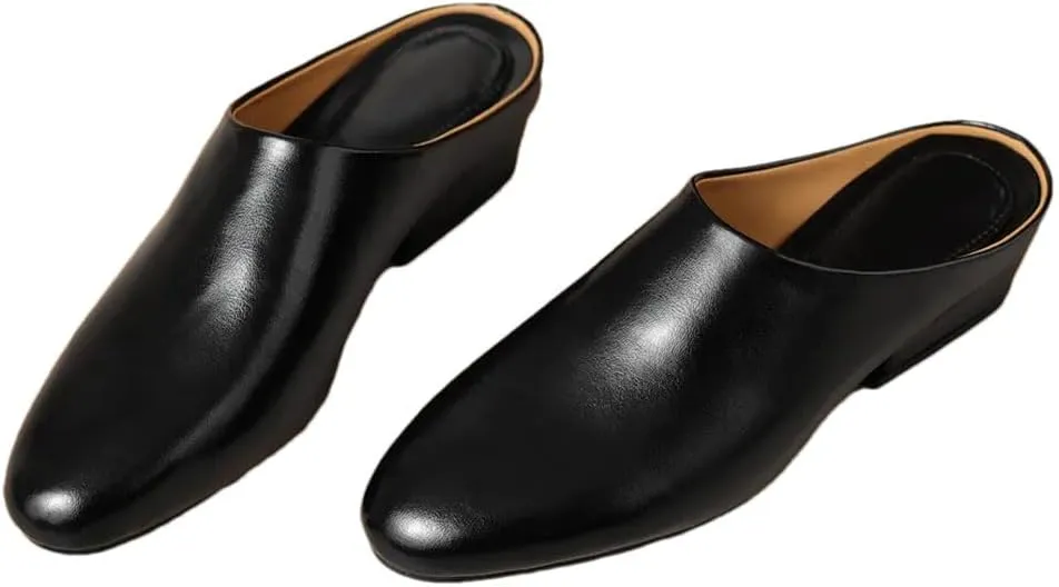 WomenS Handmade Genuine Leather Round Toe Thick Heel Slip On 3Cm Platform Low Heel Concise Casual Mules
