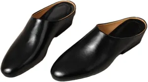 WomenS Handmade Genuine Leather Round Toe Thick Heel Slip On 3Cm Platform Low Heel Concise Casual Mules