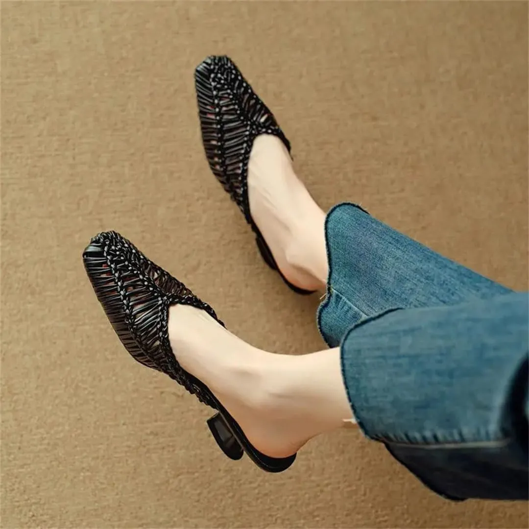 WomenS Handmade Microfiber Weave Hollow Design Unique Heel Slip On 5.5Cm High Heel Fashion Mules