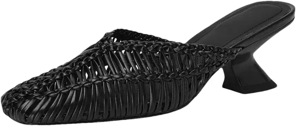 WomenS Handmade Microfiber Weave Hollow Design Unique Heel Slip On 5.5Cm High Heel Fashion Mules