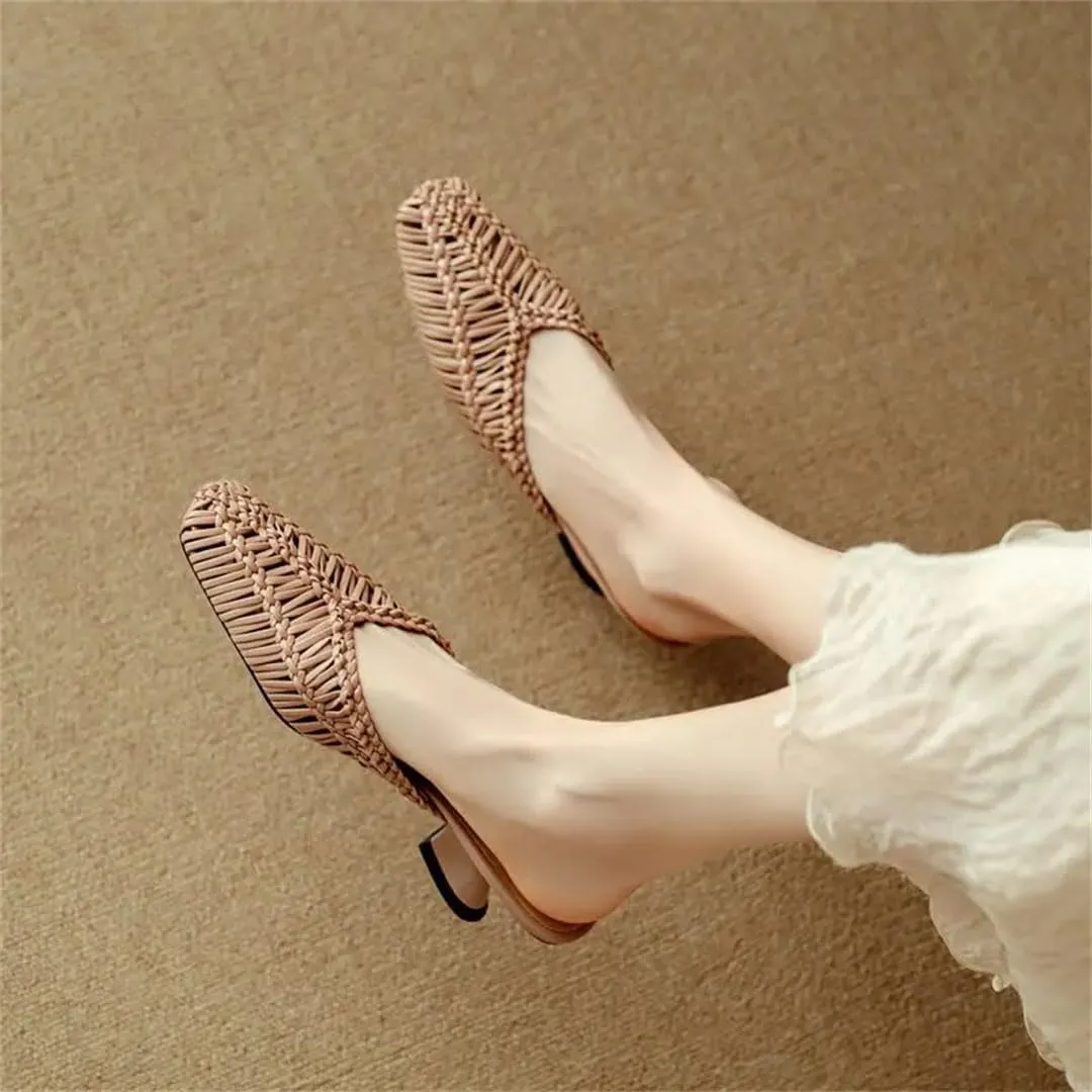 WomenS Handmade Microfiber Weave Hollow Design Unique Heel Slip On 5.5Cm High Heel Fashion Mules