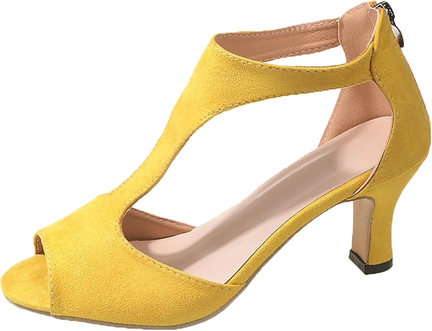 Women's High Heels Sandals Orthopedic Suede Summer Open Toe Booties Dress Party Side Cutout Shoes Sexy Womens Back Zipper Fish Mouth Casual Leather Comfortable Strappy Mules Sandal