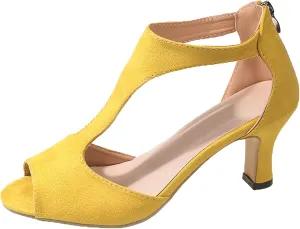Women's High Heels Sandals Orthopedic Suede Summer Open Toe Booties Dress Party Side Cutout Shoes Sexy Womens Back Zipper Fish Mouth Casual Leather Comfortable Strappy Mules Sandal