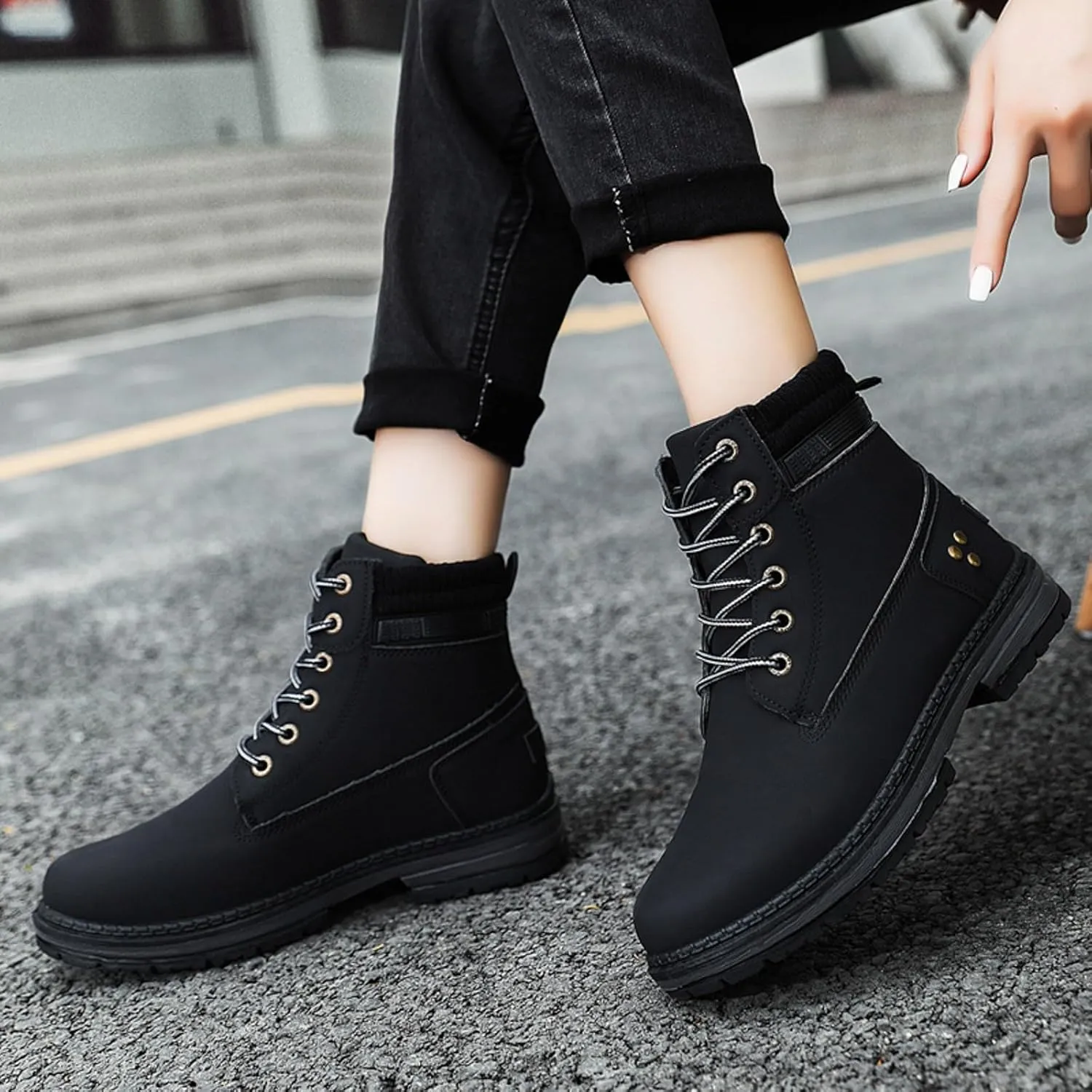 Womens Hiking Boots Combat Boots Womens Hiking Combat Boots Lace up Low Heel Waterproof Lightweight Versatile Boots