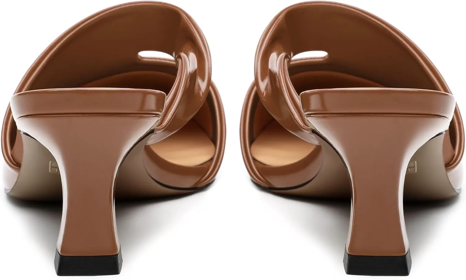 Women's Kitten Heel Mules, Square Toe Patent Low Heel Sandals, Slip On Low Heeled Slippers, Fashion Wedding Dressy Pump Shoes 2 Inch