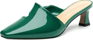 Women's Kitten Heel Mules, Square Toe Patent Low Heel Sandals, Slip On Low Heeled Slippers, Fashion Wedding Dressy Pump Shoes 2 Inch