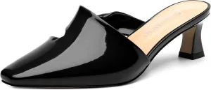 Women's Kitten Heel Mules, Square Toe Patent Low Heel Sandals, Slip On Low Heeled Slippers, Fashion Wedding Dressy Pump Shoes 2 Inch