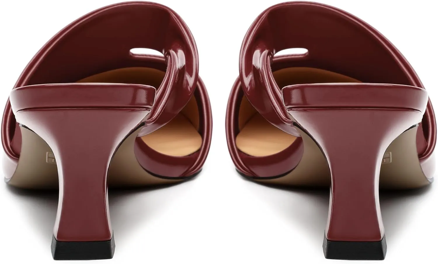 Women's Kitten Heel Mules, Square Toe Patent Low Heel Sandals, Slip On Low Heeled Slippers, Fashion Wedding Dressy Pump Shoes 2 Inch