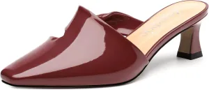 Women's Kitten Heel Mules, Square Toe Patent Low Heel Sandals, Slip On Low Heeled Slippers, Fashion Wedding Dressy Pump Shoes 2 Inch
