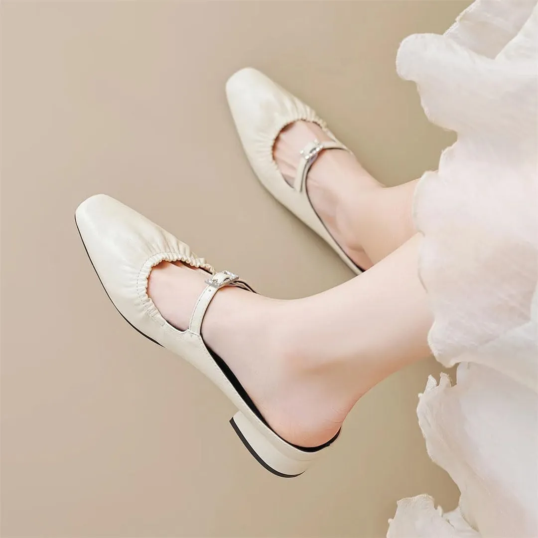 WomenS Korean Style Square Toe Slip On Med Square Heel Office Mules for Daily Shopping and Walking