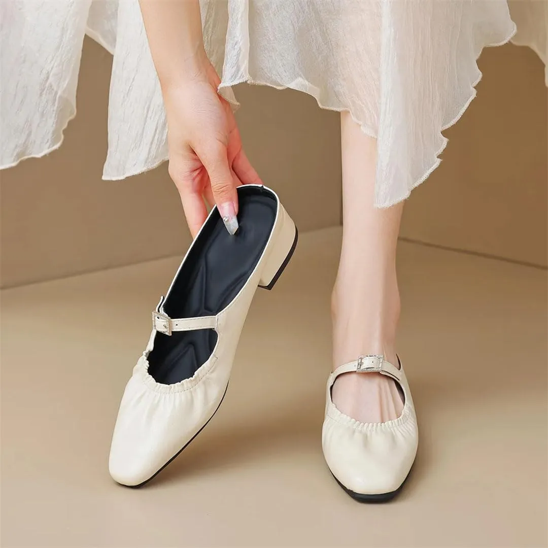 WomenS Korean Style Square Toe Slip On Med Square Heel Office Mules for Daily Shopping and Walking