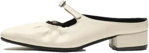 WomenS Korean Style Square Toe Slip On Med Square Heel Office Mules for Daily Shopping and Walking