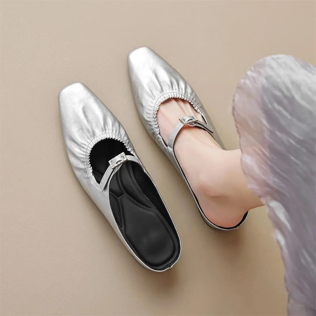 WomenS Korean Style Square Toe Slip On Med Square Heel Office Mules for Daily Shopping and Walking