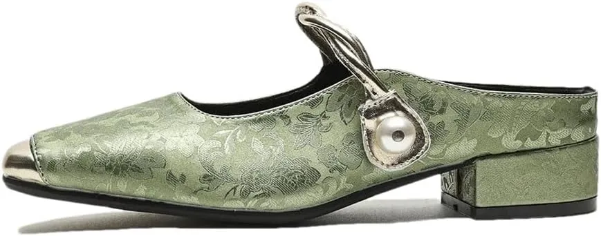 WomenS Korean Style Square Toe Slip On Med Square Heel Shallow Mules for Daily Shopping and Walking