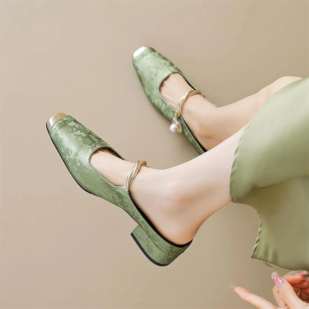 WomenS Korean Style Square Toe Slip On Med Square Heel Shallow Mules for Daily Shopping and Walking