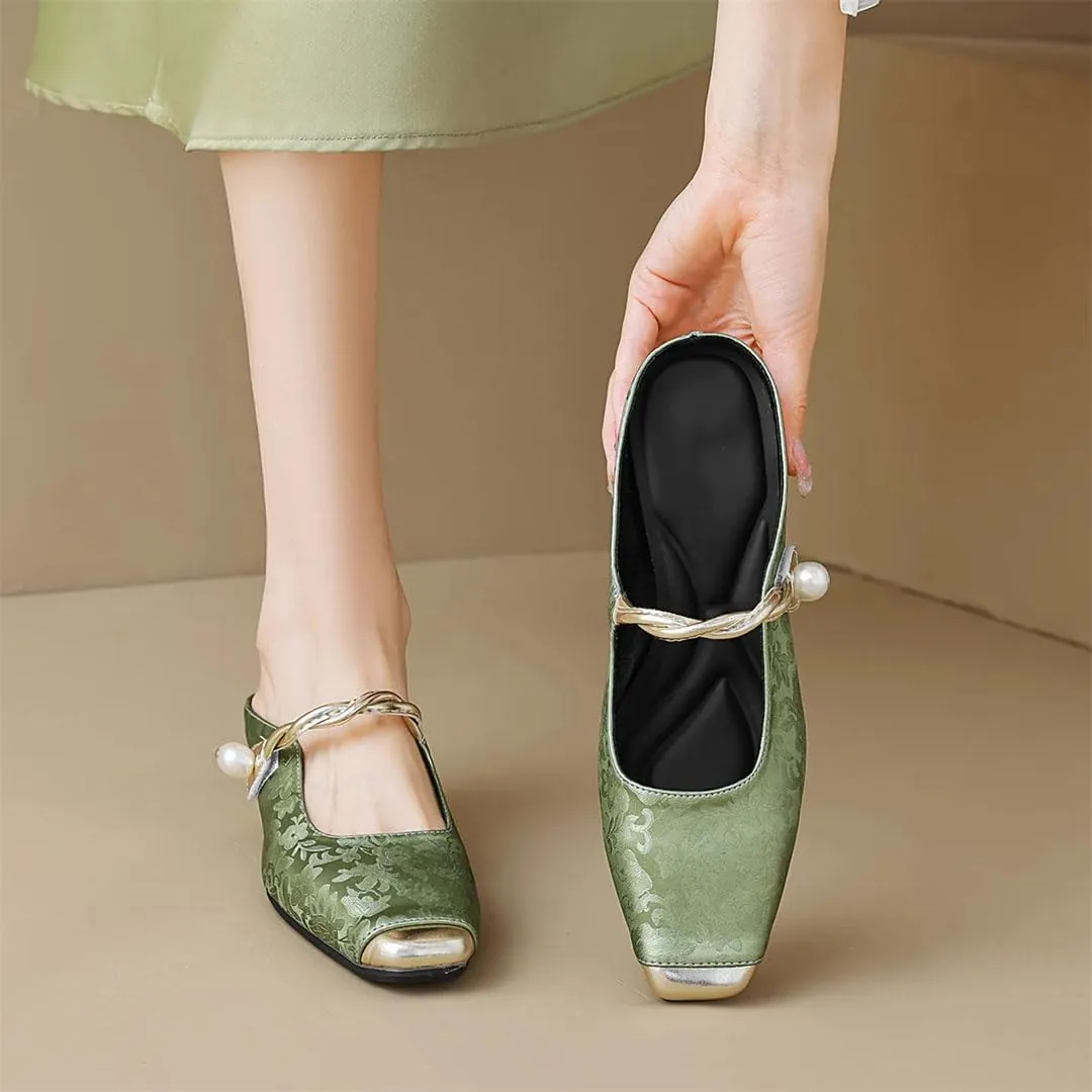 WomenS Korean Style Square Toe Slip On Med Square Heel Shallow Mules for Daily Shopping and Walking