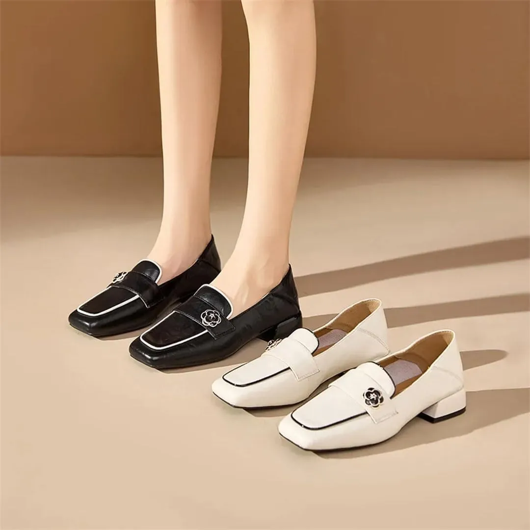 WomenS Leather Round Toe Thick Mid Heel Slip-On Elegant Versatile Mules for Daily Shopping and Walking