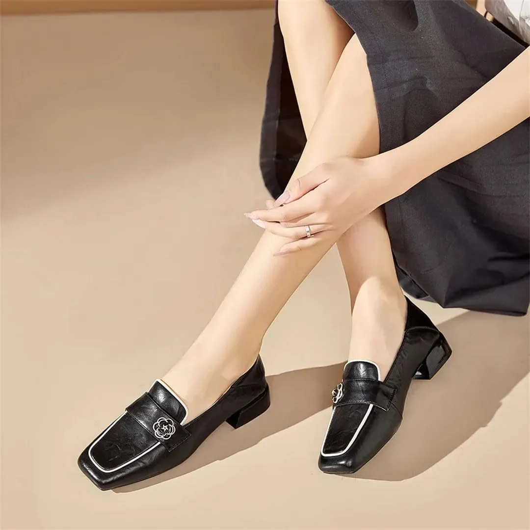 WomenS Leather Round Toe Thick Mid Heel Slip-On Elegant Versatile Mules for Daily Shopping and Walking