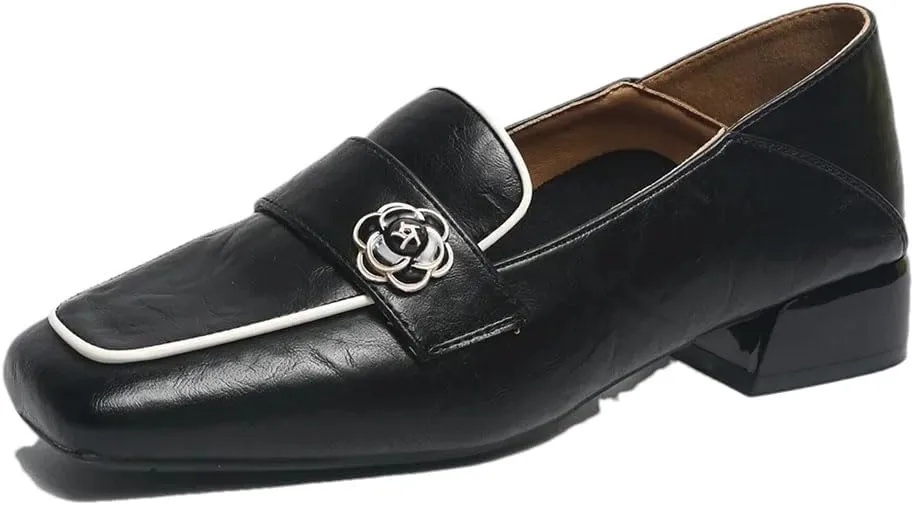 WomenS Leather Round Toe Thick Mid Heel Slip-On Elegant Versatile Mules for Daily Shopping and Walking