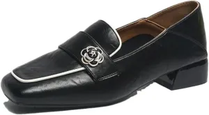 WomenS Leather Round Toe Thick Mid Heel Slip-On Elegant Versatile Mules for Daily Shopping and Walking