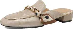 WomenS Leisure Genuine Leather Square Toe Slip On Chain Decoration Daily Mules for Daily Shopping and Walking
