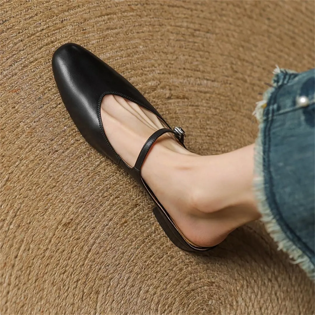 WomenS Leisure Genuine Leather Squared Toe Covered Toe Low Square Heel Buckle Mules