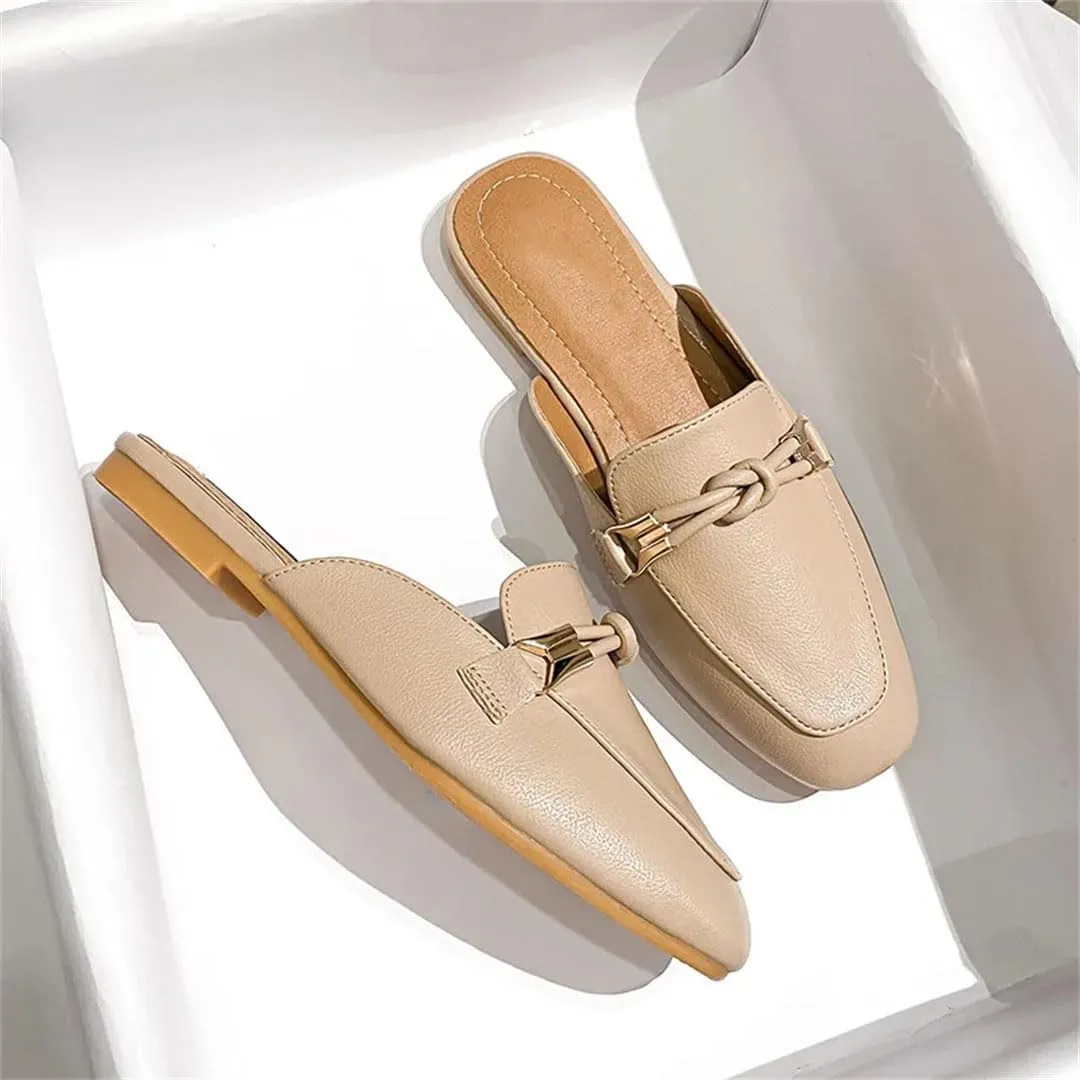 WomenS Leisure Microfiber Leather Square Heel Low Heel Toe Covered Metal Buckle Mules